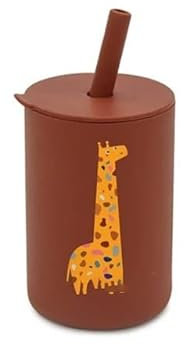 Wiladu Trinkbecher aus Silikon mit Strohhalm Trinklernbecher Silikon Tassen Silikonbecher 160 ml wunderschöne niedliche Motive Kind Baby Aktiv (Giraffe)