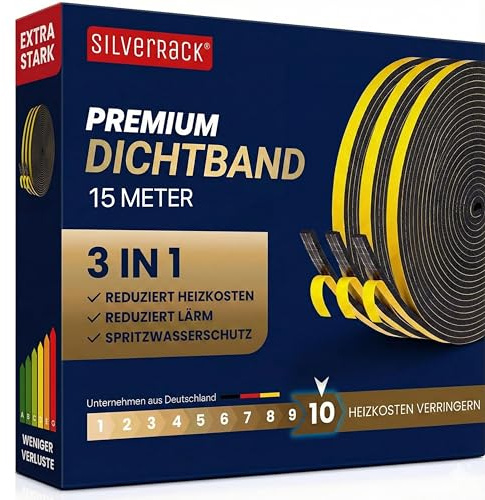 SilverRack 15m Dichtungsband selbstklebend Schwarz 6 mm x 1,5 mm | Schaumstoff Klebeband für Tür Dichtung, Fensterdichtung, Türdichtung Abdichtungsband, Fenster abdichten, Dichtband Isolierung