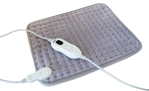 Alva Electric Heating Pad – 4 Heat Levels, Washable Fleece Cushion Pad – Back, Neck, Shoulder, Knee, Period Cramp Pain Relief, Small Heated Pad for Women & Men (Gray, 30x40 cm)