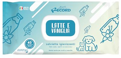 Record Wet Sanitizing Wipes for Dogs and Cats. Dog Wipes Cat Wipes. Pack of 40. Pet Wipes for Hair, Muzzle Paws and Eyes. Respect Skin and PH Milk and Vanilla