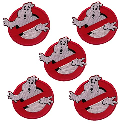 Catch the Patch Ghostbusters Aufnäher Set 5 Stück zum Aufbügeln Bügelbild für Erwachsene mit No-Ghost Symbol Geisterjäger Kult Vintage, Ecto-1 Proton Pack Slimer Fan Detail