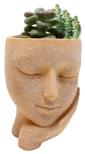 Visage Pot de Fleur, Pot de Fleurs en forme de Visage pour Succulentes, Pot de Jardinière tête, Jardinière Succulente Yeux fermés Fille Mignonne avec trou de drainage, planteur de cactus en résine