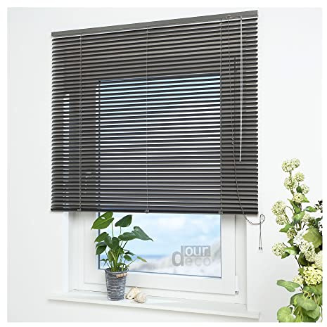 ourdeco® Aluminium-Jalousie / 110 x 160 cm Graphit (Breite x Höhe) / Montage an Wand oder Decke, Premium Alu-Jalousie