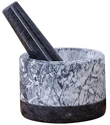 ONOTEC Set de mortier et de pilonage en marbre - 5 Pouces, 2 Tasse - Bol en marbre de Bol et de Bol de mortier - Mortier de Guacamole et Pilon, pour Les épices à l'ail Lavable