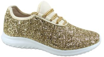 toozon TZ Lotus-08 Women's Comfort Slip On Fashion Color Glitter Walking Runing Flat Heel Sneakers Shoes (Gold,9)