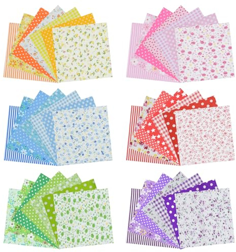 42Pcs 9.8x 9.8 Fabric Quilting Cotton Patchwork Square Precuts for DIY Sewing Craft, Decorating Scrapbooking, Multi-Color Design, 6 Colors