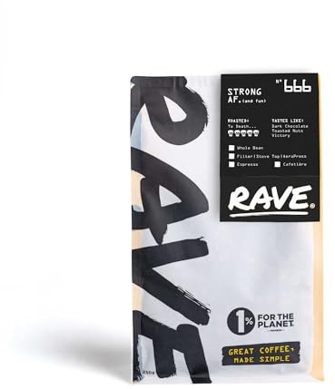 Rave Coffee - Strong AF Blend Nº 666, Cafetière Grind Freshly Roasted Ground Coffee 250g