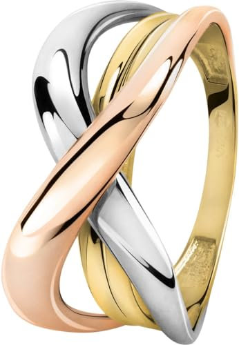 CHRIST Damen-Damenring 585er Gelbgold, 585er Weißgold, 585er Roségold 52 Tricolor 32024340