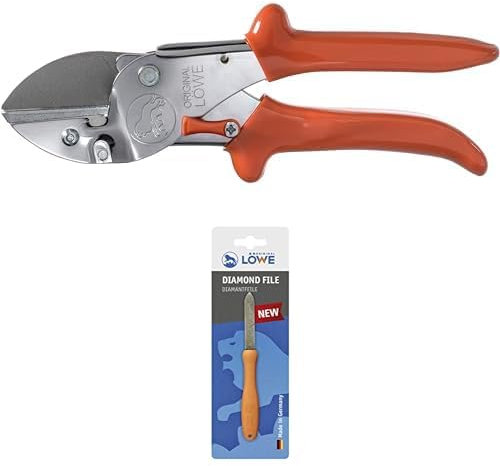 Original LÖWE 1 Set bestehend aus Profi Universal Amboss-Schere 1.105 für Industrie und Handwerk & Diamantfeile 0023 für Scheren, Äxte und Werkzeuge