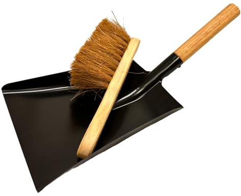 EDS Heavy Duty Shovel with Soft Coco Brush for Digging with Wooden Handle Metal Steel Fireplace Coal Ash Shovel for Landscaping, Gardening, Construction, Snow Shoveling (SHOVEL AND SOFT BRUSH)