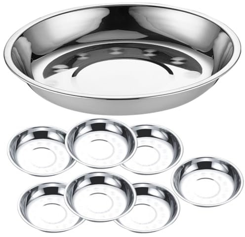 Zerodeko 8pcs Stainless Steel Round Dish Camping Grill Trays Dinner Plate Dishes for Kitchen Food Plates BBQ Steak