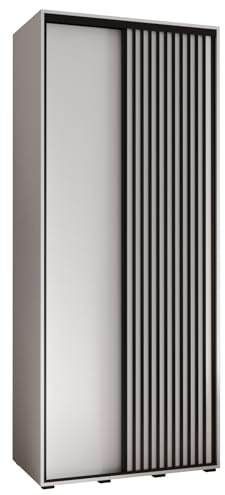 MEBLE KRYSPOL Lanko 1 Schrank mit Zwei Schiebetüren mit Stange, Regale - Moderner Aufbewahrungsschrank für Schlafzimmer, Wohnzimmer - 235,2x120x45 cm - Weiß Weiß Schwarz