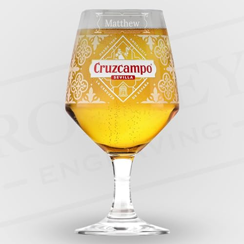 Personalised Cruzcampo Glass Pint Beer Lager Glass Engraved with Any Name in Themed Banner | Gift for Birthday, Father's Day, Anniversary