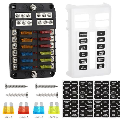 WENLISELL 12 Way 12V Fuse Board, Blade Fuse Board Holder with LED Indicator and Protection Cover, 12V Fuses Block for Car Automotive, Boat, RV, Marine, Truck, SUV