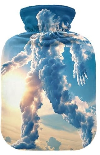 Cloud Man Wärmflasche mit weichem Bezug, Fußwärmer mit weichem Bezug, Wärmbeutel für heiße und kalte Kompresse, 1 Liter
