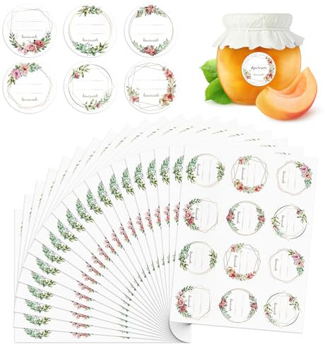 Marmeladen Etiketten, 240 Stück Etiketten Selbstklebend, Aufkleber Klebeetiketten zum Beschriften, Runde Etiketten Marmeladengläser für Marmelade, Gläser, Backen, Flaschen (Round)