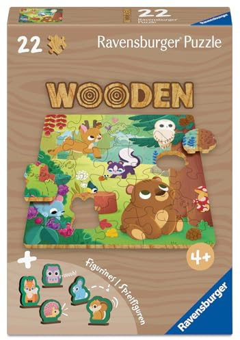 Ravensburger Puzzle Fröhliche Waldfreunde - 22 Teile Holzpuzzle ab 4 Jahre | 22 Teile Holzpuzzle, Mit 5 Whimsies und 5 Holzspielfiguren, Kinderpuzzle ab 6 Jahre, Ravensburger Qualität