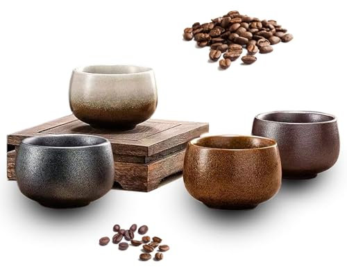 OndaCore Espresso Cup Set 4x80ml, Thick-Walled Stoneware Coffee Cups Without Handle, Handmade Colorful Cups, Dishwasher Safe, Ceramic Cups for Espresso, Tea, Moka
