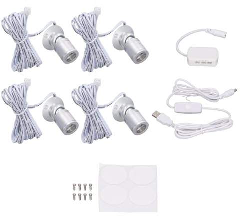 Jwthee 4pcs Dimmable LED Mini Spotlight, 5V LED LED Light Gioielli Visualizza luci di armadio USB Luci armadio Spotlight per esposizione modello di gioielli Modello (Luce neturale)