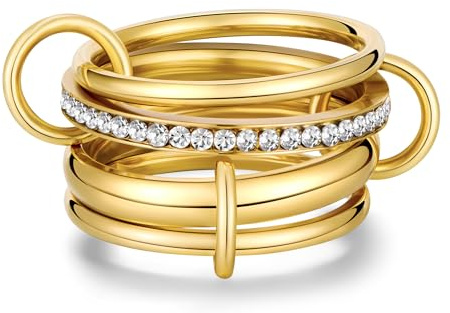 Generisch Joo&Rind Stapelbar Ringe Damen Gold Anlaufbeständiger Edelstahl Gold Linked Ring Stapelringe Modisches Schmuck für den Alltag oder besondere Anlässe (16.5 (52))