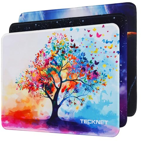 TECKNET Mauspad, 3 Pack Mousepad 270 x 210 mm, wasserdichte Gaming Mauspad Mausmatte mit vernähte Kanten, rutschfeste Gummiunterseite, Glatte Oberflächen, Geeignet für Computer, Laptop und PC