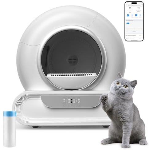 Katzenklo Selbstreinigend Katzentoilette Groß XXL 68L, Automatisches Katzenklo mit Müllsäcken, Niedriger Einstieg mit APP-Steuerung Elektrisches Katzenklo, für 2 Katzen Cat Selbstreinigendes Katzenklo