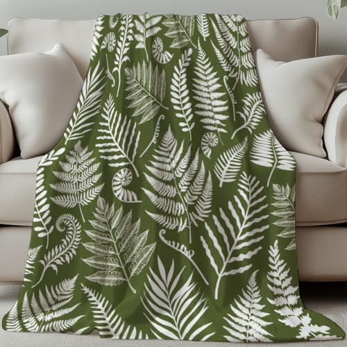 GLOBLELAND Farn Pflanze Wurf 150x130CM Blatt Weicher Gemütlicher Flanelldecke Waschbare Flauschige Wurfdecke Für Zuhause Büro Zimmer Bett Sofa Stuhl
