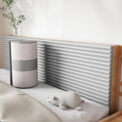 Tokenhigh 3D Wall Padding Self-Adhesive, Anti Collision Wall Panels, Upholstered Padded Wall Panel, Peel and Stick Foam Wall Cushion for Headboard, Bedroom, Nursery(Gray, 20 * 200CM)