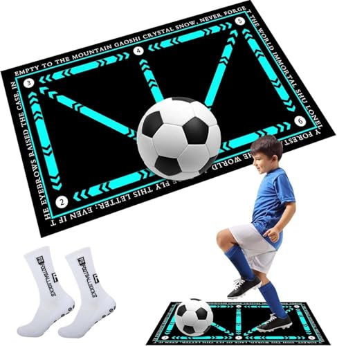 FUßballmatte Trainingsmatte,60x90 cm Fußball Trainingsmattem mit Socken Set Rutschfeste Schritt Trainingsmatte,Stoßdämpfende Fussball Matte,Fußballübungsausrüstung für Jugendliche