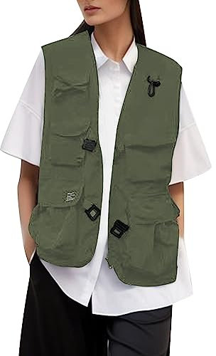 Generisch Sportweste Damen, Mit Taschen Ärmellose Anglerweste Atmungsaktive Sommerweste Outdoor Damenwesten Leichte Arbeitsweste Casual Fahrradweste