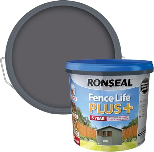 Fence Life Plus+ 5L – Slate – Durable Shed & Fence Paint – One Coat, Weatherproof & Fade-Resistant – UV Protection – Lasts Up to 5 Years – for All Exterior Wood