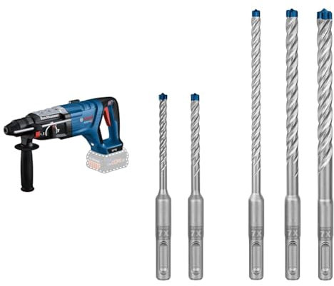 Bosch Professional 18V System Cordless Rotary Hammer GBH 18V-28 D + 5X Expert SDS plus-7X Hammer Drill Bit Set (for Soft Stone, Hard Stone, Ø 5-10 mm)