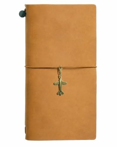 FENSPARK Travel Journal Notebook, Travelers Notebook, Refillable Leather Journal Travel Diary Planner, 3 Inserts/Zipper Pouch/Stickers/Charm, Handmade Vintage Travel Journal Gift for Men Women, Camel