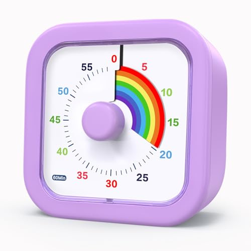 Visueller Timer 60 Minuten für Kinder Countdown Regenbogen Muster Leise Time Zeitmanagement Tool für Klassenzimmer Küche Amtsträger Fitnessstudio etc - Lila
