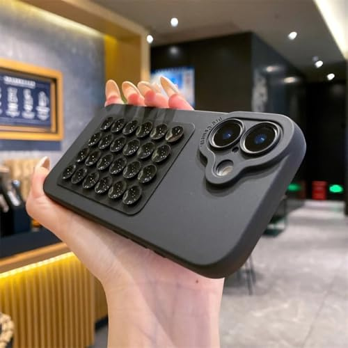 SSASMEU Custodia per telefono 2 in 1 alla moda con supporto a ventosa in silicone per iPhone 11 12 13 14 15 16 Pro Max X 7 8 Plus (per iPhone 15/PANPC239-nero)