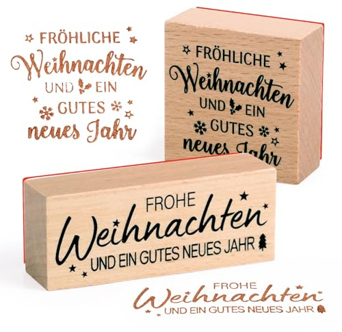 BOOMTOP 2Pcs Weihnachten Stempel Holz Stempel Frohe Weihnachten und ein gutes neues Jahr Motivstempel Fröhliche Weihnachten Stempelset zum Basteln DIY Kartenherstellung Scrapbooking Recheckig