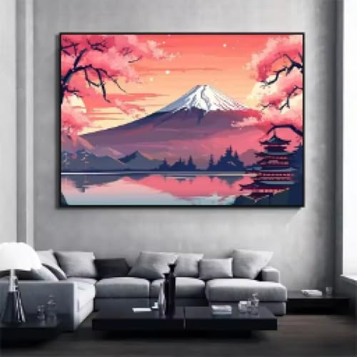 LMAIWANG Póster de paisaje, pintura en lienzo, impresión del monte Fuji, flores de cerezo, arte de pared, imagen para decoración de la habitación del hogar, mural estético, 60 x 90 cm, sin marco