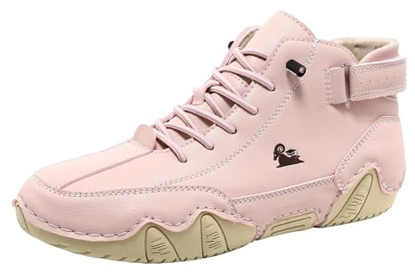 Barfotaskor herr läder sneakers ankelhöga herr promenadskor platt sula sportskor sportiga träningsskor bekväma fritidsskor halkfria utomhusskor enfärgade joggingskor, ROSA, 38 EU