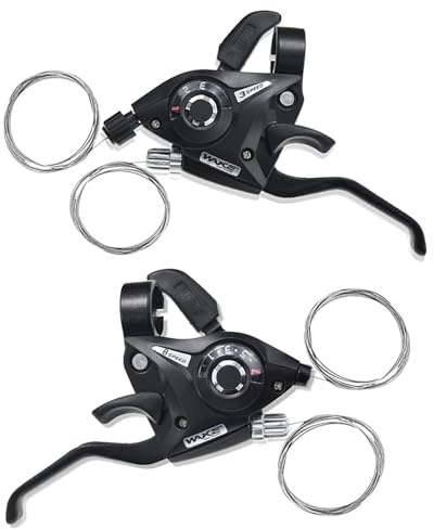 FOMTOR 3x8 Speed Shifter Bicycle Brake Levers Shifter Set, Left Right Brake Lever Shifter Kits with Gear Indicator, Replacement with Shift Cables for Moutain Bike Road Bike, MTB