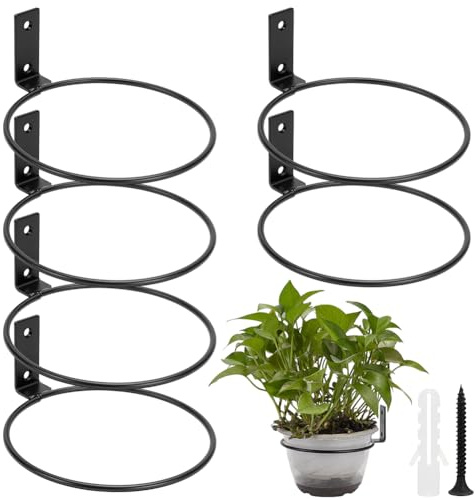 WADORN 6 Stück Blumentopfhalter. 15cm/6 Zoll Wand Blumentopfhalter Ring Pflanzenhänger Schwarz Robuster Pflanzenhalterring Aus Eisen Für Zuhause Garten Zaun Balkon Innen Und Außentöpfe
