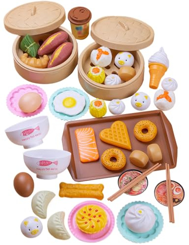 46 pezzi Set di cibo da gioco Set dim sum per colazione cinese con panini a vapore Giocattoli da cucina Giochi di ruolo per bambini dai 3 anni in su