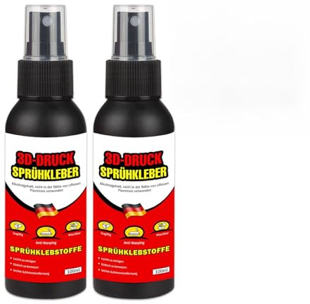 2x 100ml Drucker Sprühkleber, 3D Drucker Kleber Set - Für PLA, ABS, PETG & TPU | Extra starker Sekundenkleber, Verbessert die Haftung auf dem Druckbett, Geeignet für Jede Druckplatte (A)