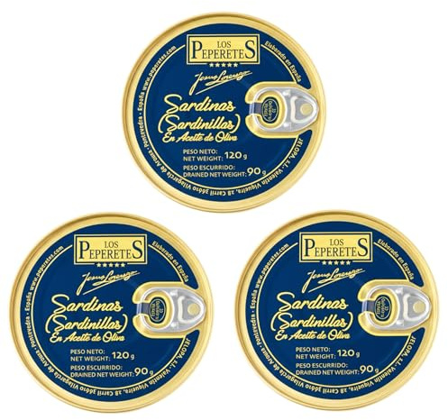 LOS PEPERETES x3 Lata Sardinillas Gallegas en Aceite de Oliva Virgen Extra 120 g | Sardinas Pequeñas Gourmet | Conserva Artesanal Premium | Pescado Azul de las Rías Gallegas