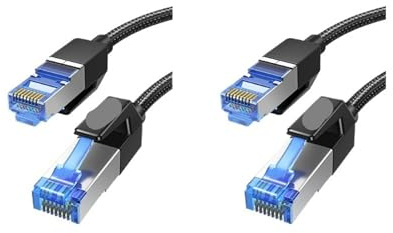 Generico Confezione da 2 cavi Ethernet CAT8 40 Gbps 2000 MHz, cavo di rete in nylon intrecciato for Internet, cavo LAN for laptop, router, cavo RJ45(2m)