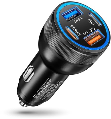 Zigarettenanzünder USB C, 4-Port 65W Auto 12V kfz PD/QC 3.0 Adapter | Auto Ladegerät Car Charger, Kfz Zubehör, Handy Schnellladegerät für iPhone 17 16 15 Pro Max, iPad, Galaxy S25/S24