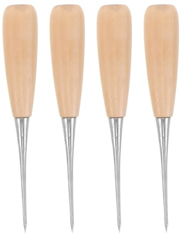Anneome 4pezzi Punteruolo in Acciaio per Perforazione Manico in Legno per Cucire Pelle Rilegatura e Lavori Artigianali