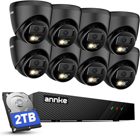 ANNKE 3K 8CH PoE CCTV Camera System Outdoor with 2TB HDD, 8x Security Cams | 4K NVR, Black IP Camera with Spotlights, Human/Vehicle Detection, Colour Night Vision, 24/7 Recording, 2 Way Audio