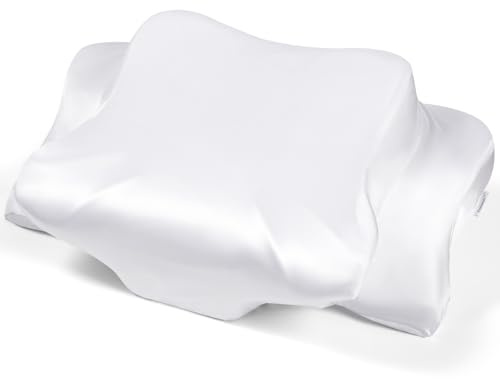 Zelimun Fundas de Satén para Almohadas de Espuma Viscoelástica, para Funda Almohada Cervical de 63 x 38 x 14 cm, Funda de Almohada Lisa como La Seda con Cremallera, Color Blanco