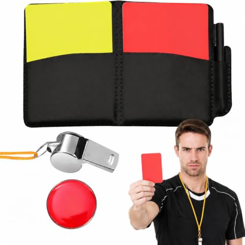 VATRQZMN 1PC Football Referee Cards Set, Durable Red & Yellow Cards with Whistle and Lanyard, Includes Score Book, Portable Multi-Function Ref Kit for Soccer Matches