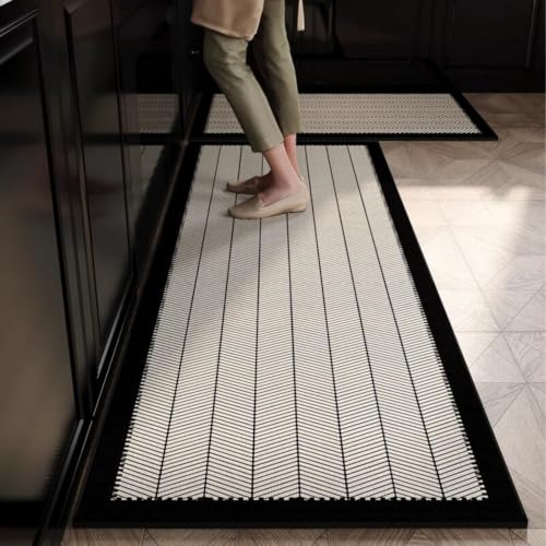 Alfombra Cocina 50X80Cm Gris Blanca Alfombra Vinilica Cocina Cuero,Modernas Lavable Antideslizante Anti Fatiga para Pasillo, Comedor,Hogar Alfombrilla Cocina